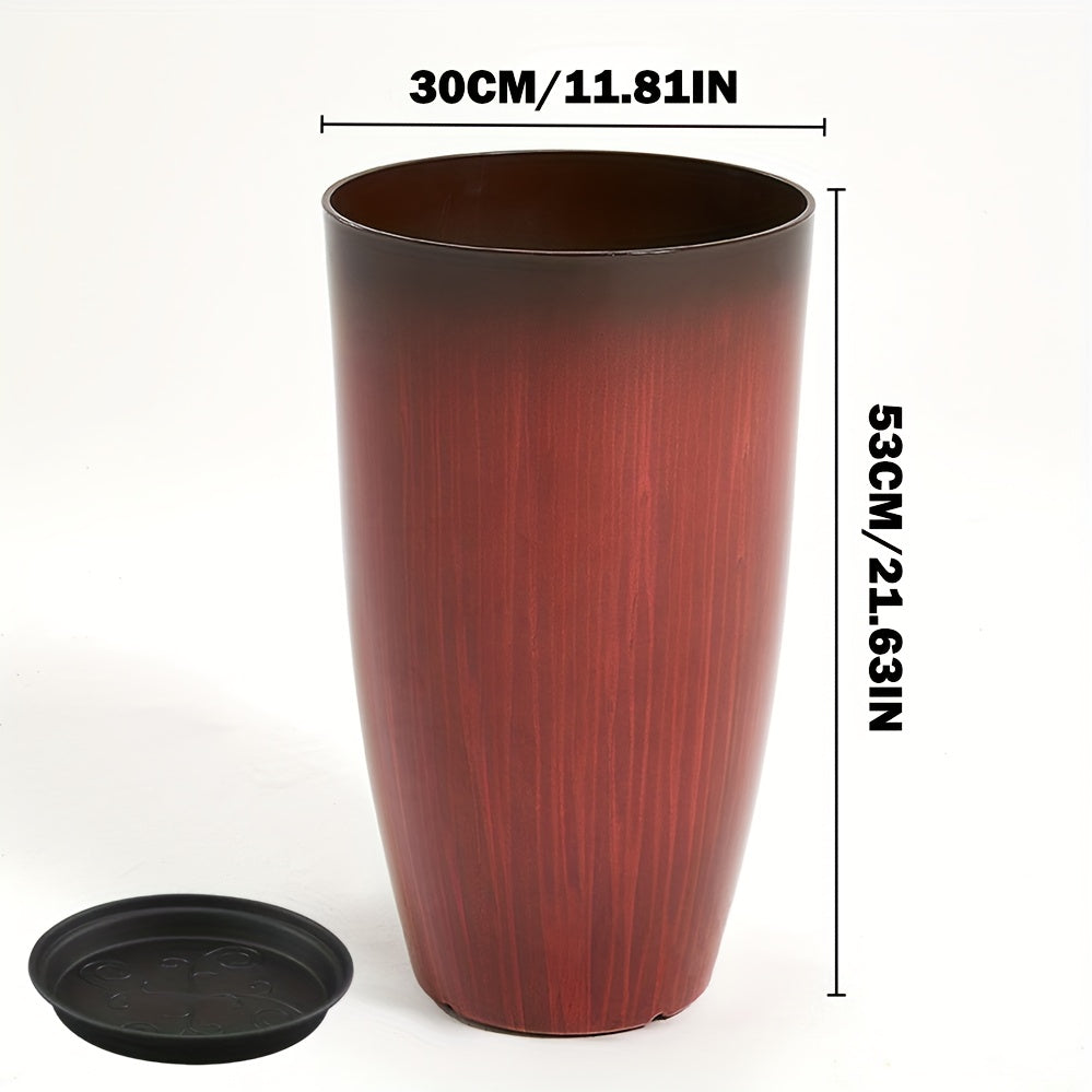 Pot de fleur haut rouge laqué effet bois veiné Ø 30 × H 53 cm