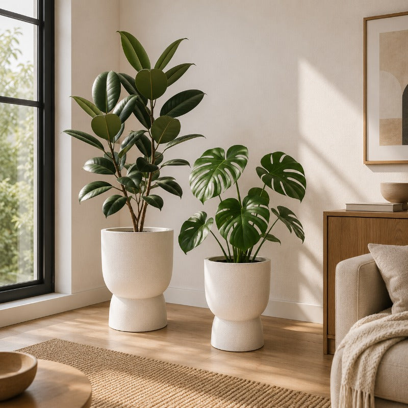 Pot de fleur d'intérieur beige Ø 27 cm avec trou de drainage