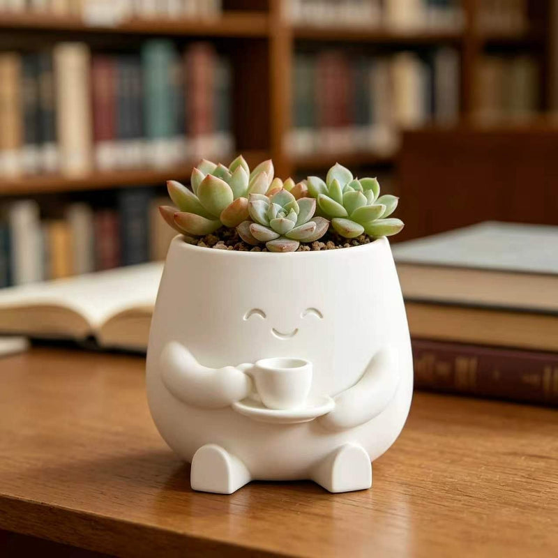 Pot de fleur d'interieur blanc Ø 7 cm - Mini chaton souriant
