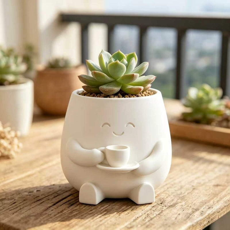Pot de fleur d'interieur blanc Ø 7 cm - Mini chaton souriant