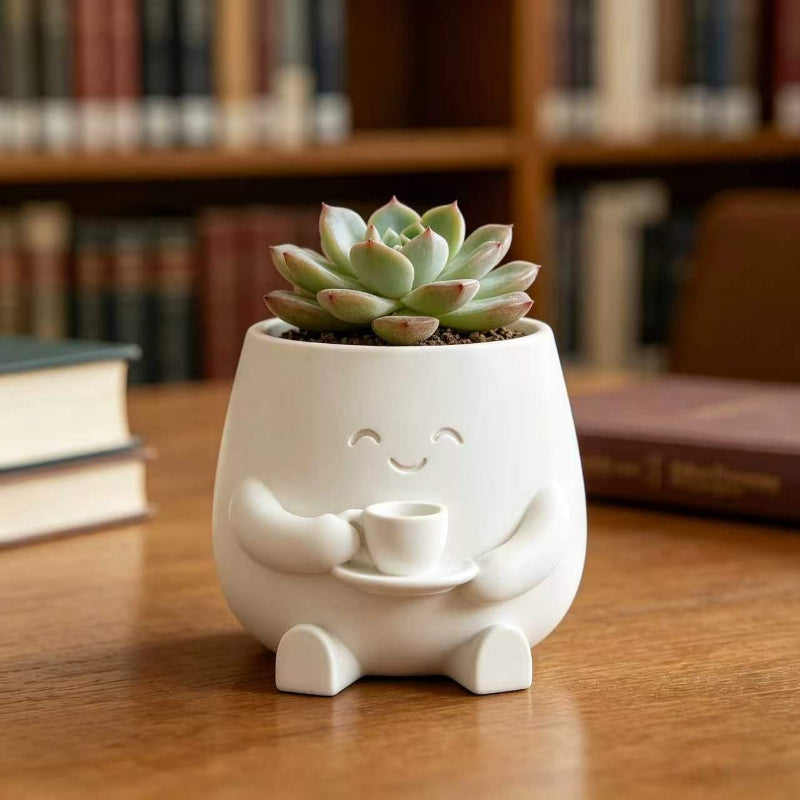 Pot de fleur d'interieur blanc Ø 7 cm - Mini chaton souriant