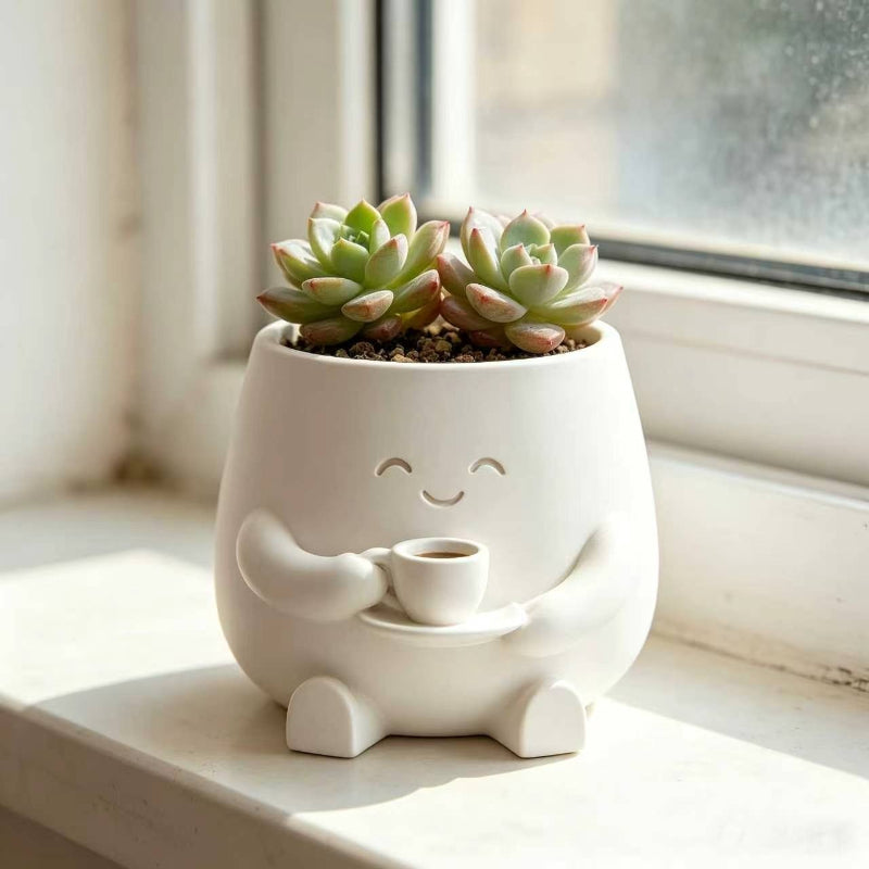 Pot de fleur d'interieur blanc Ø 7 cm - Mini chaton souriant