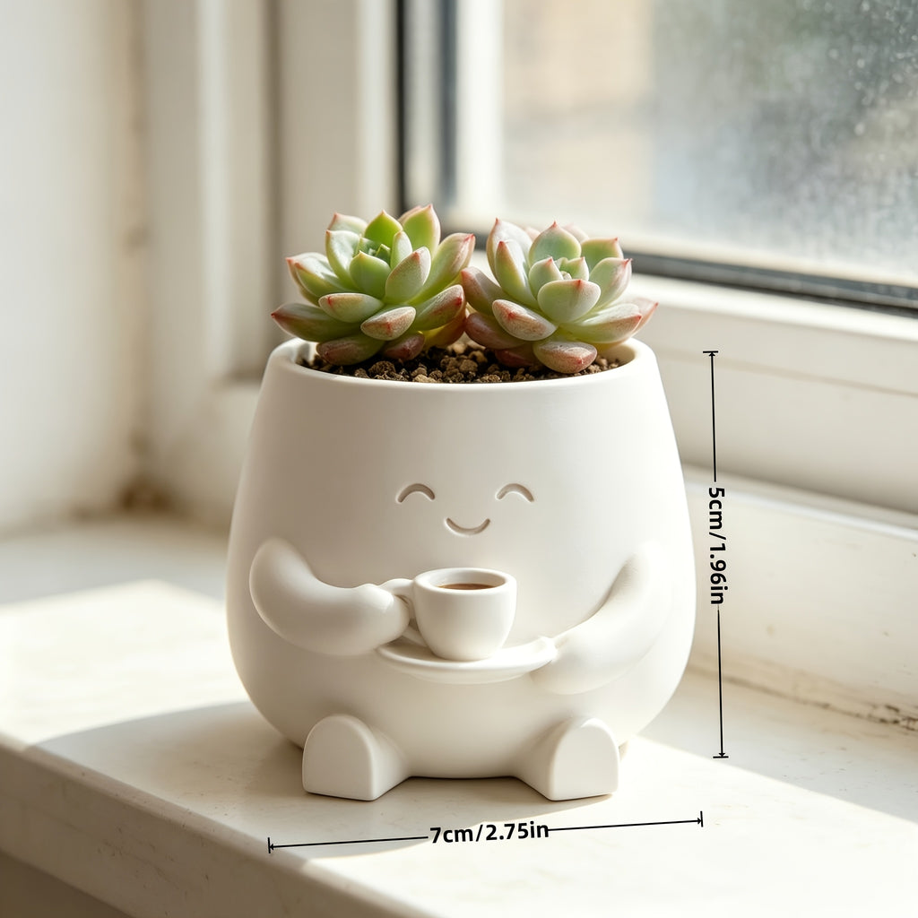 Pot de fleur d'interieur blanc Ø 7 cm - Mini chaton souriant