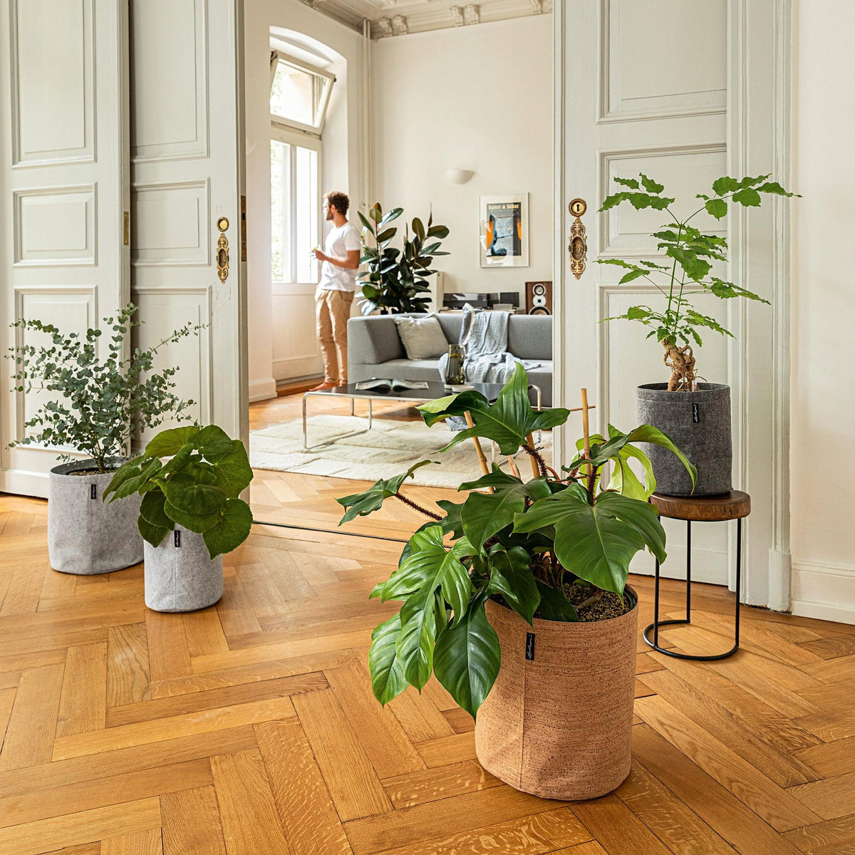 Pot de fleur intérieur à réserve d'eau en liège naturel Ø 20 cm