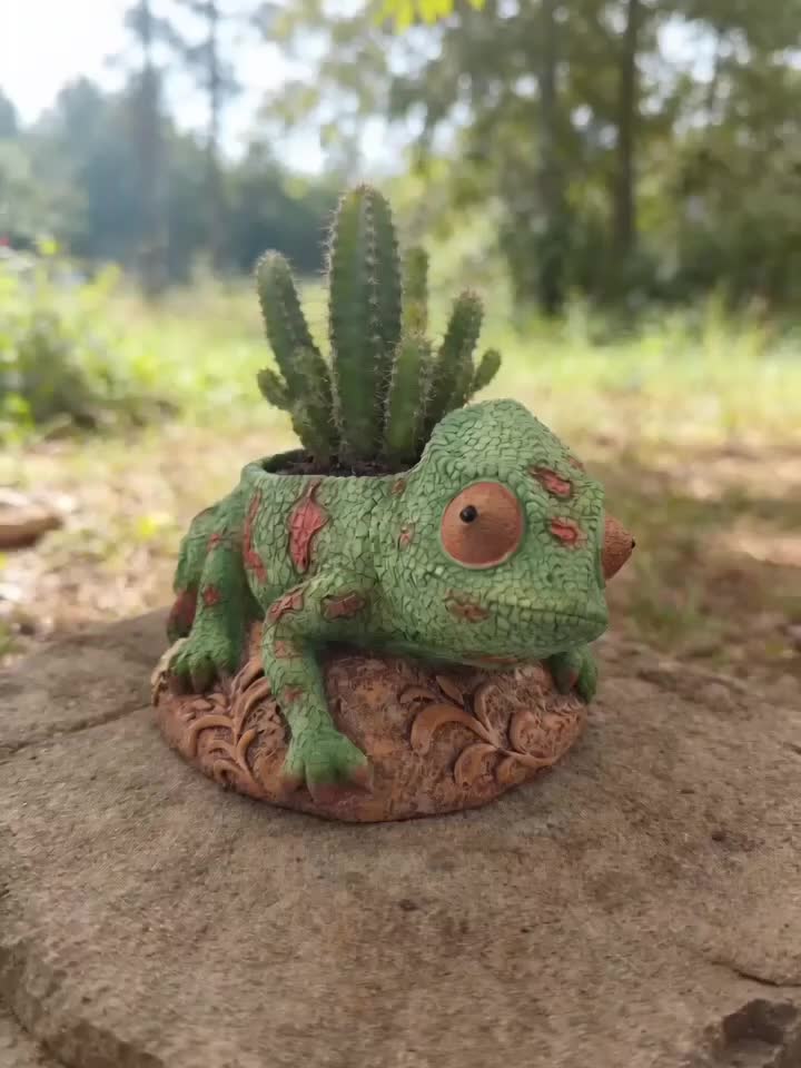 Pot de fleur lézard en résine 15 cm - déco originale d'intérieur