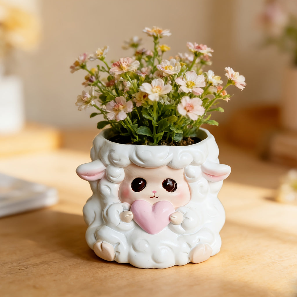 Pot de fleur mouton en résine blanche 10 cm pour succulentes