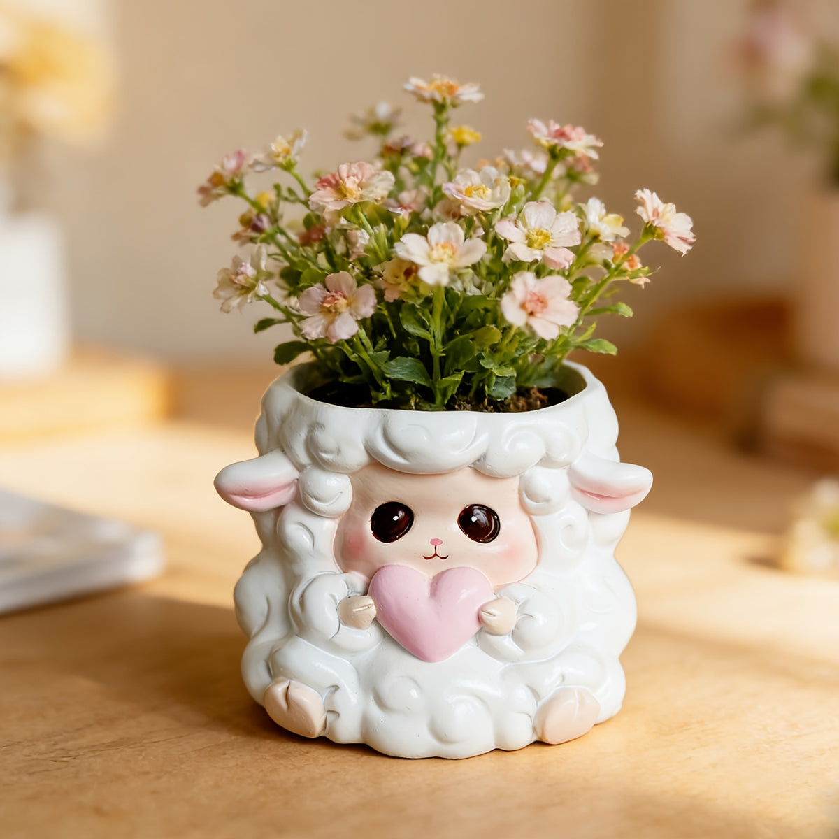 Pot de fleur mouton en résine blanche 10 cm pour succulentes