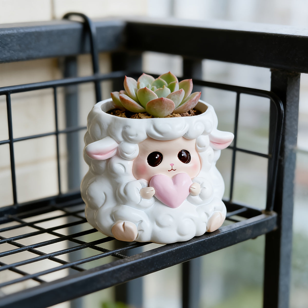 Pot de fleur mouton en résine blanche 10 cm pour succulentes