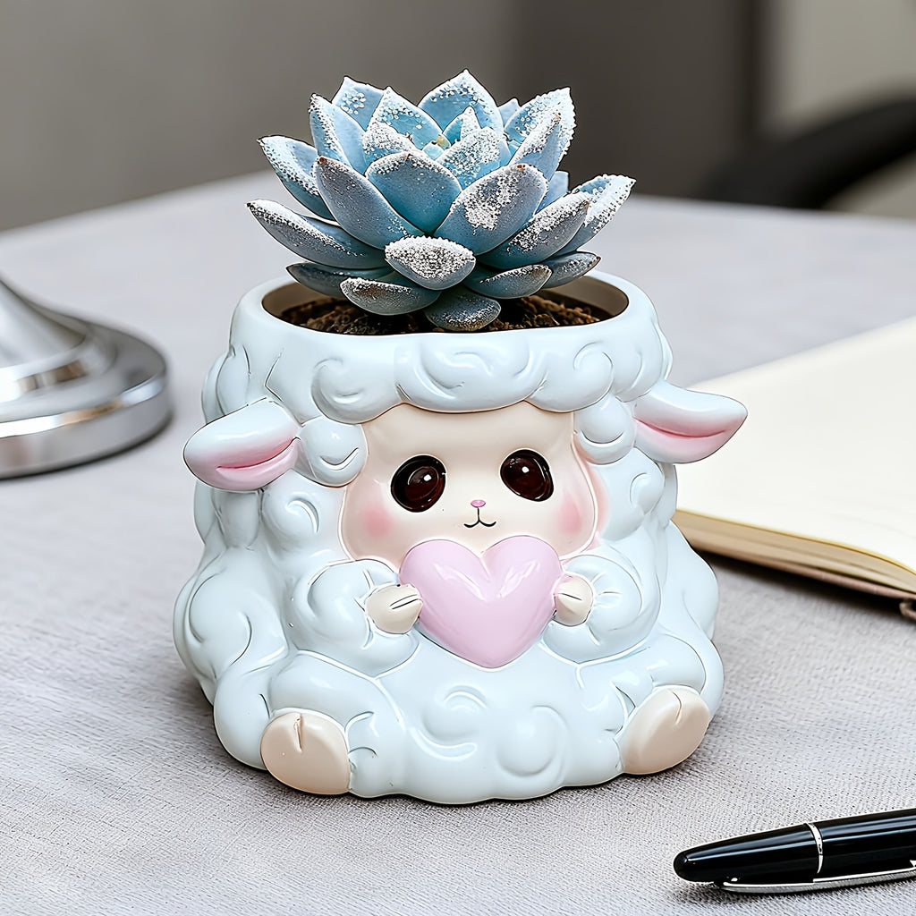 Pot de fleur mouton en résine blanche 10 cm pour succulentes