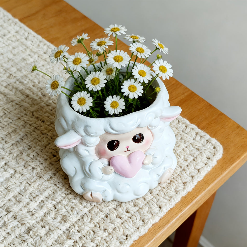 Pot de fleur mouton en résine blanche 10 cm pour succulentes