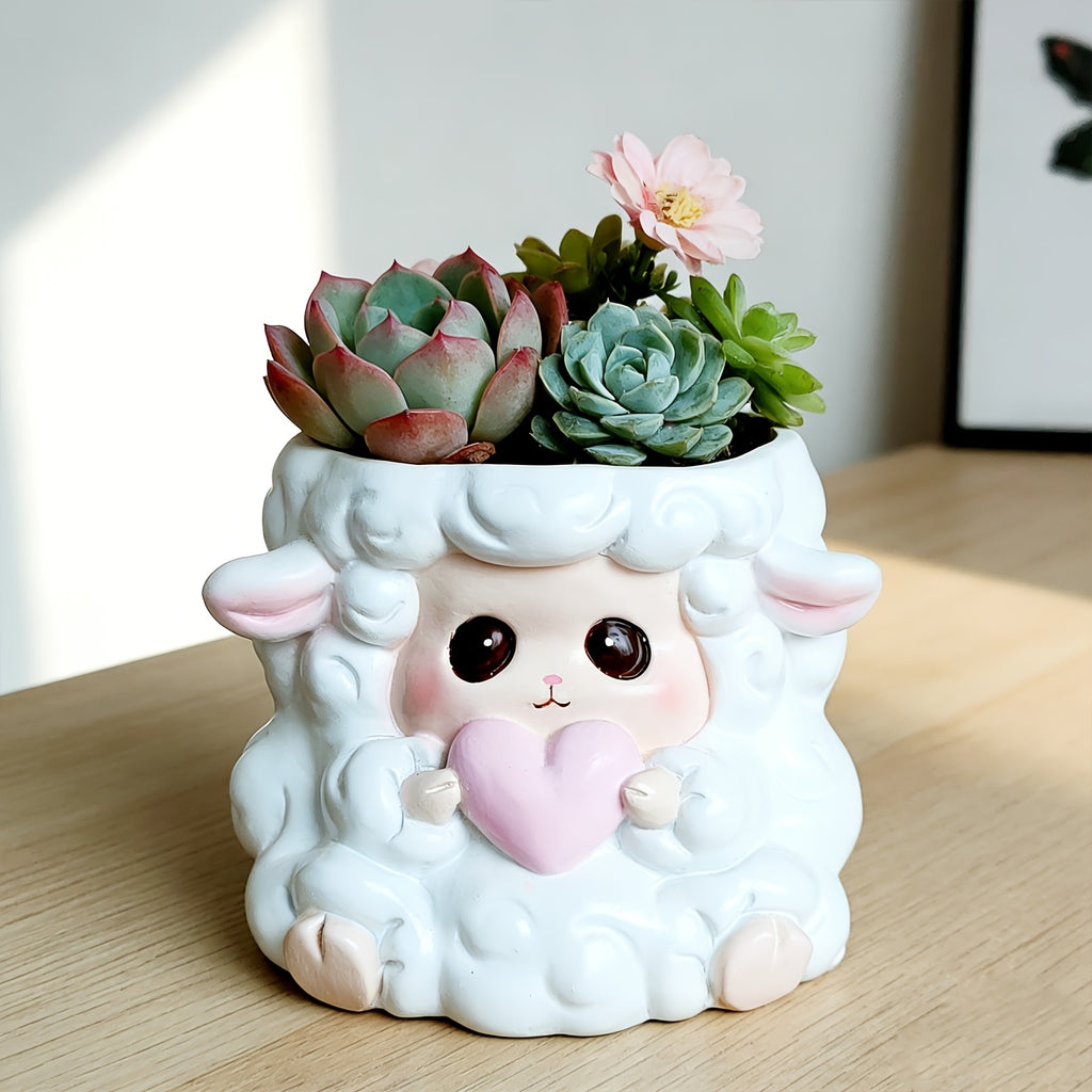 Pot de fleur mouton en résine blanche 10 cm pour succulentes