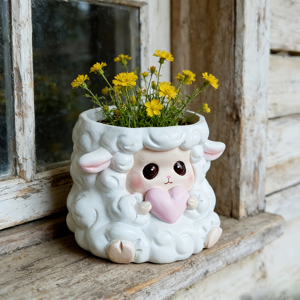Pot de fleur mouton en résine blanche 10 cm pour succulentes
