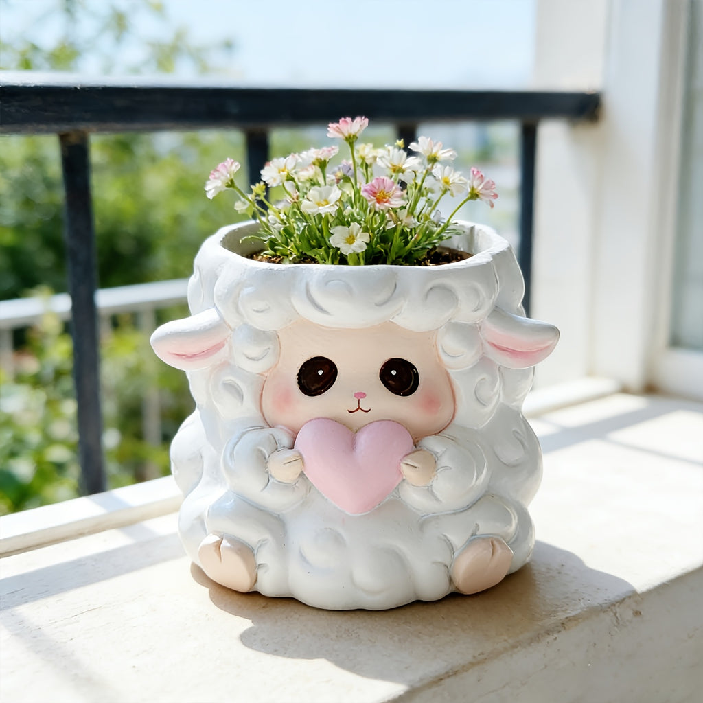 Pot de fleur mouton en résine blanche 10 cm pour succulentes
