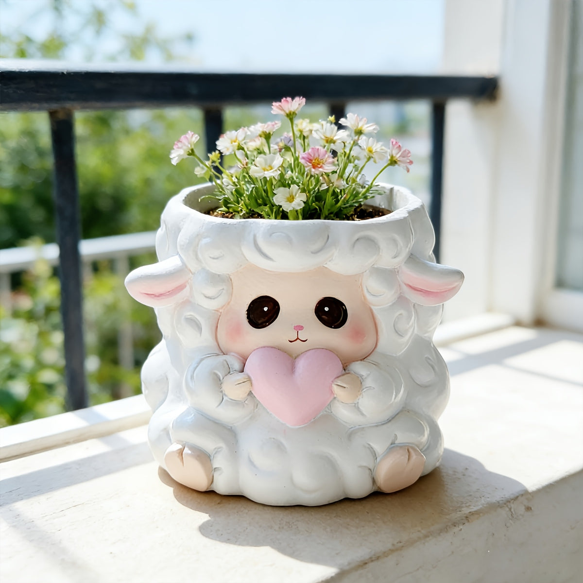 Pot de fleur mouton en résine blanche 10 cm pour succulentes