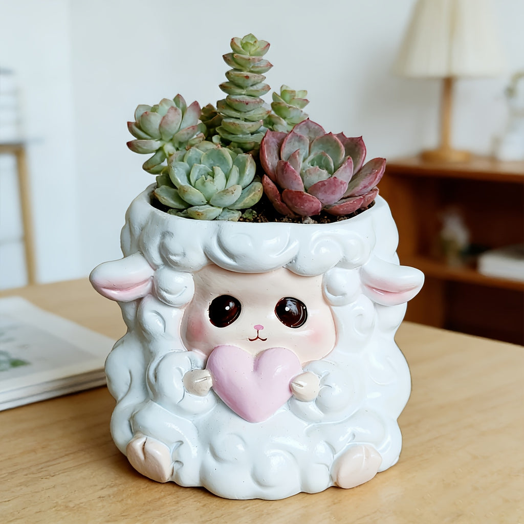 Pot de fleur mouton en résine blanche 10 cm pour succulentes