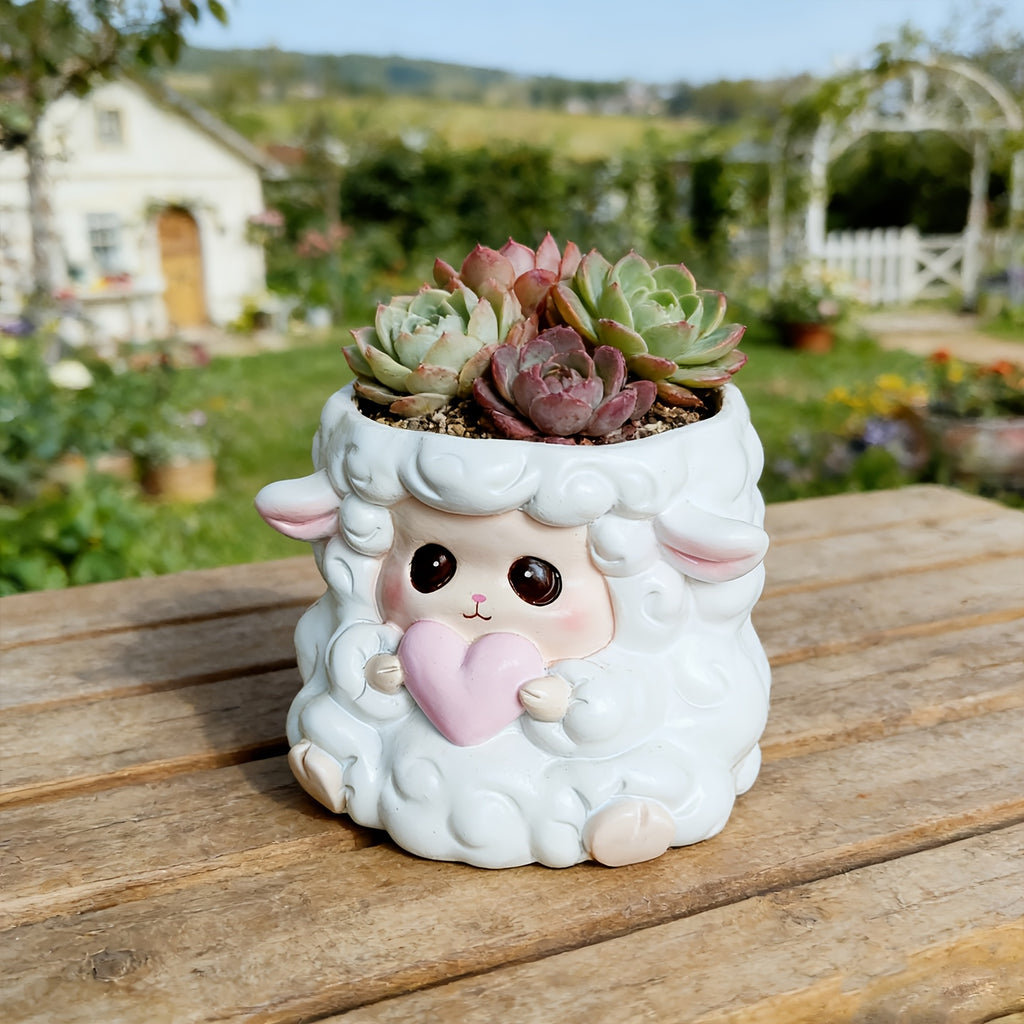 Pot de fleur mouton en résine blanche 10 cm pour succulentes