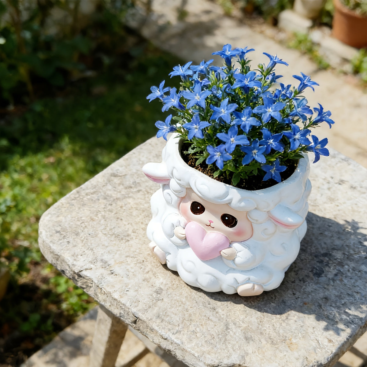 Pot de fleur mouton en résine blanche 10 cm pour succulentes