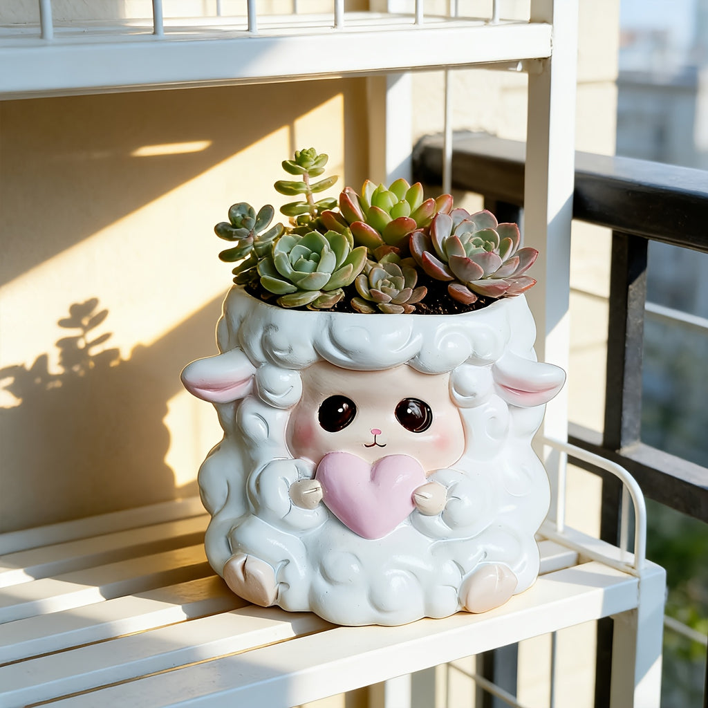 Pot de fleur mouton en résine blanche 10 cm pour succulentes