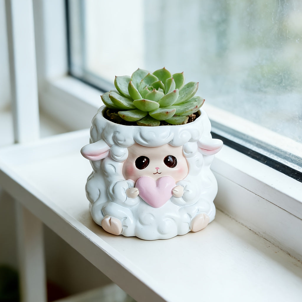 Pot de fleur mouton en résine blanche 10 cm pour succulentes