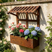 Pot de fleur mural en fer patiné effet rouille