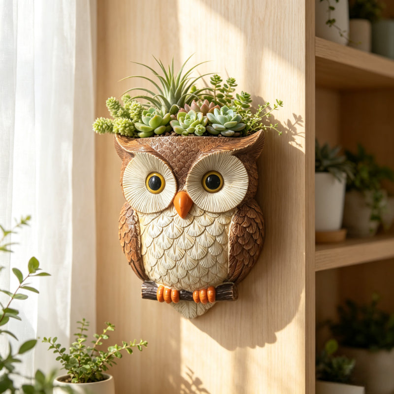 Pot de fleur mural en forme de hibou, résine pour succulentes