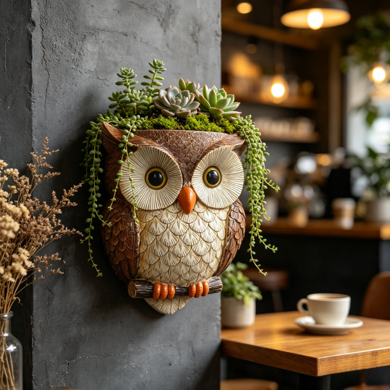 Pot de fleur mural en forme de hibou, résine pour succulentes