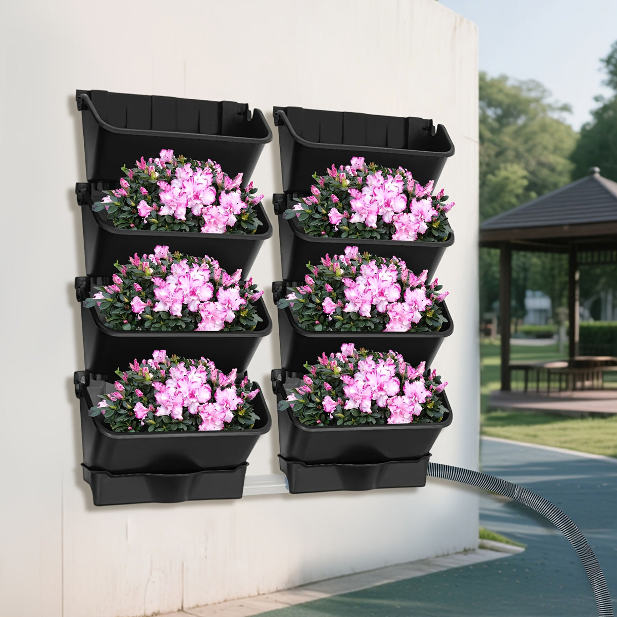 Pot de fleur mural noir 8 bacs avec drainage et tuyau de 2 m
