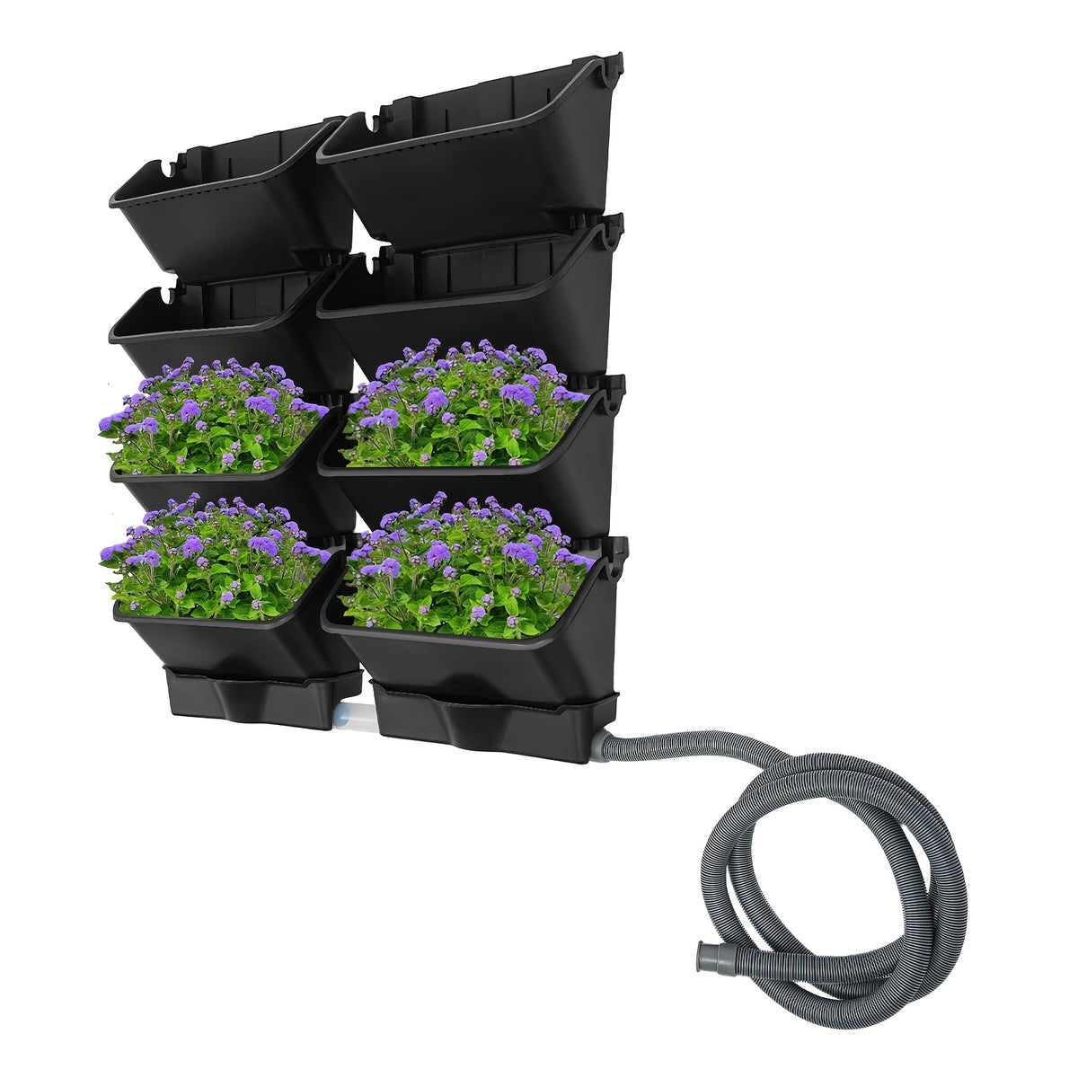 Pot de fleur mural noir 8 bacs avec drainage et tuyau de 2 m