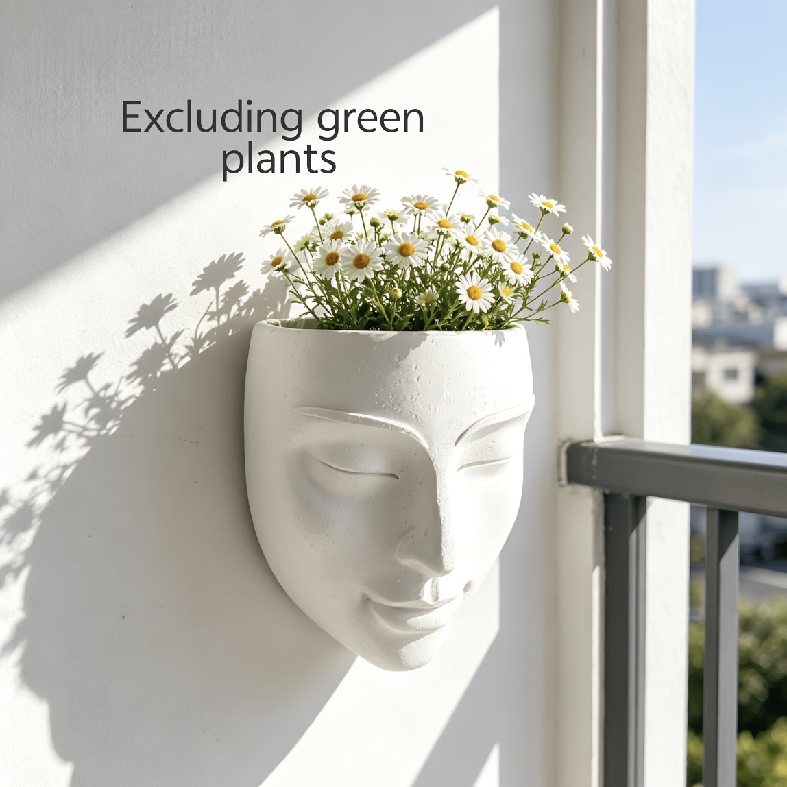 Pot de fleur mural visage en résine blanche, 16 cm de haut