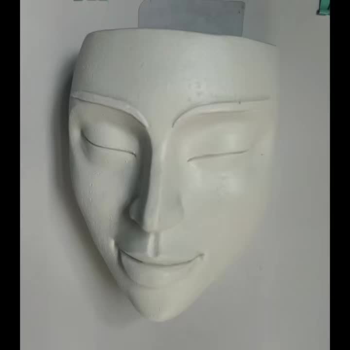 Pot de fleur mural visage en résine blanche, 16 cm de haut