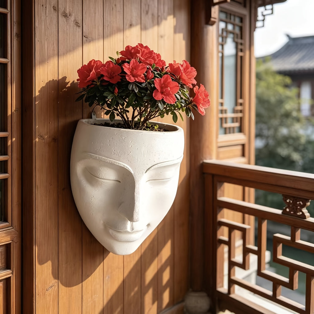 Pot de fleur mural visage en résine blanche, 16 cm de haut