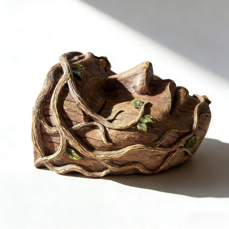 Pot de fleur mural visage sculpté en résine effet bois vieilli