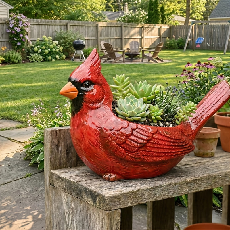 Pot de fleur oiseau cardinal rouge 15 cm à trou de drainage