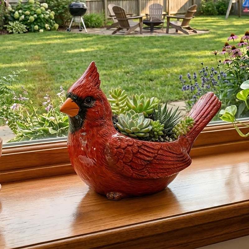 Pot de fleur oiseau cardinal rouge 15 cm à trou de drainage