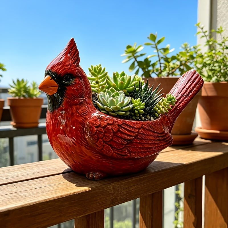 Pot de fleur oiseau cardinal rouge 15 cm à trou de drainage
