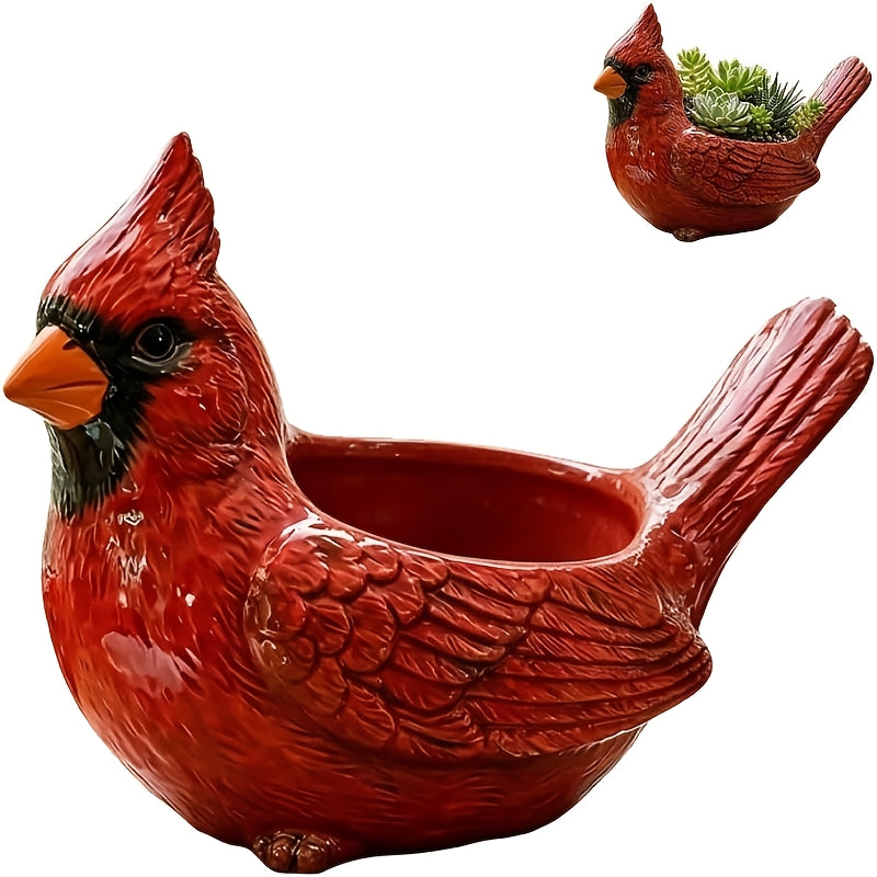 Pot de fleur oiseau cardinal rouge 15 cm à trou de drainage
