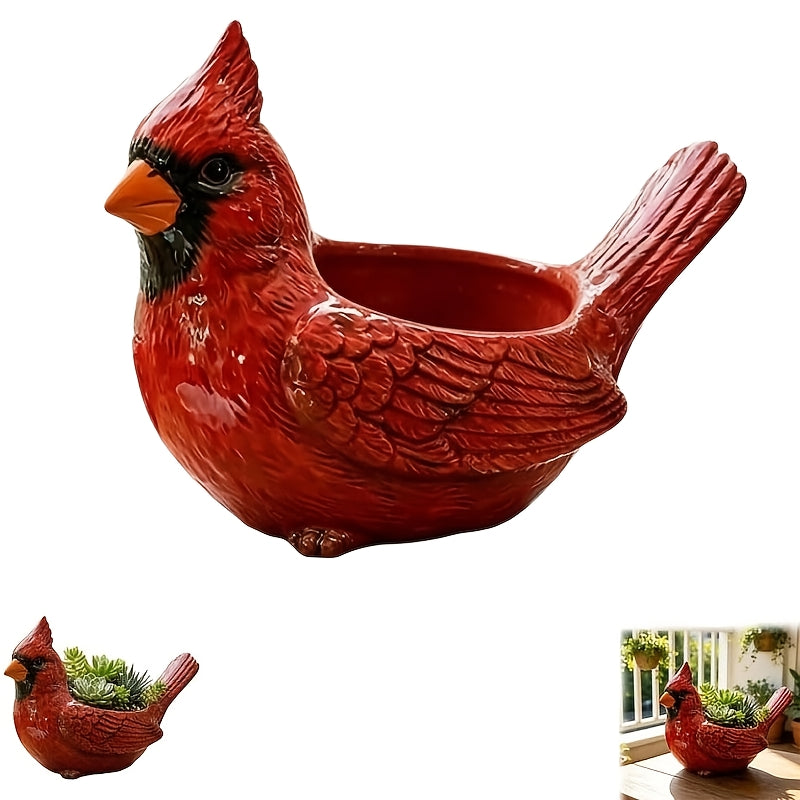 Pot de fleur oiseau cardinal rouge 15 cm à trou de drainage