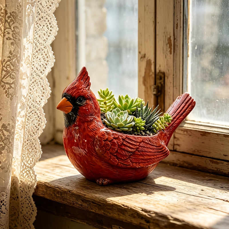Pot de fleur oiseau cardinal rouge 15 cm à trou de drainage