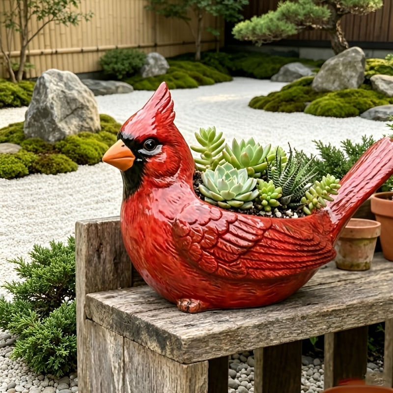 Pot de fleur oiseau cardinal rouge 15 cm à trou de drainage