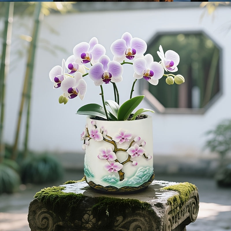 Pot de fleur pour orchidée en résine relief floral — Ø 15 cm