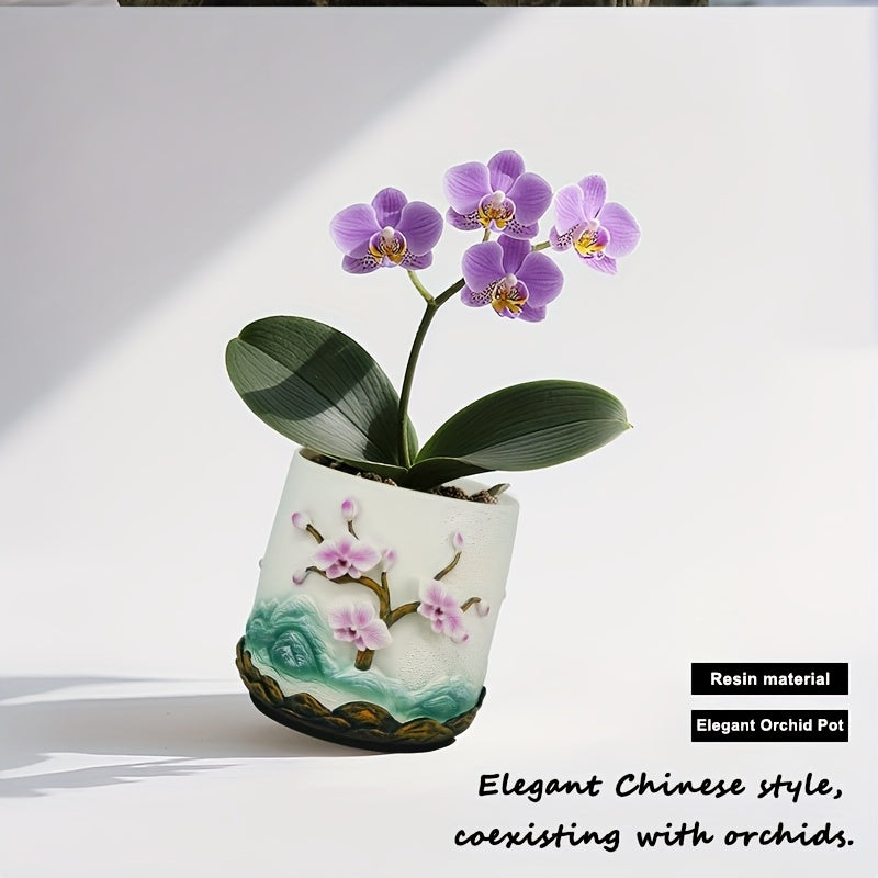 Pot de fleur pour orchidée en résine relief floral — Ø 15 cm