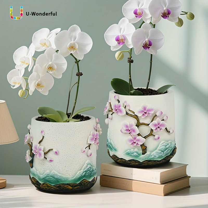 Pot de fleur pour orchidée en résine relief floral — Ø 15 cm