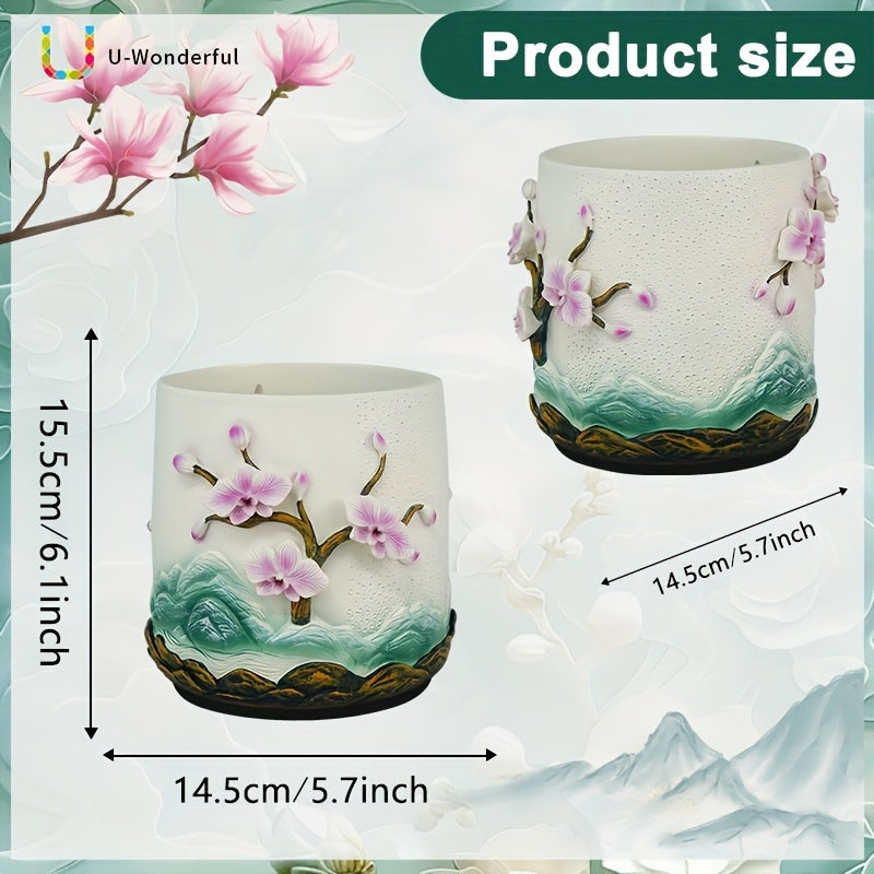 Pot de fleur pour orchidée en résine relief floral — Ø 15 cm