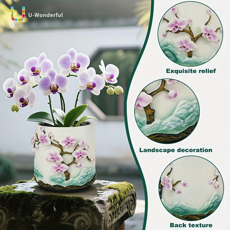 Pot de fleur pour orchidée en résine relief floral — Ø 15 cm