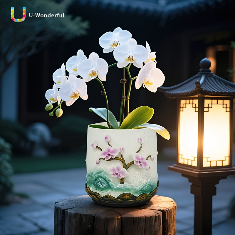 Pot de fleur pour orchidée en résine relief floral — Ø 15 cm