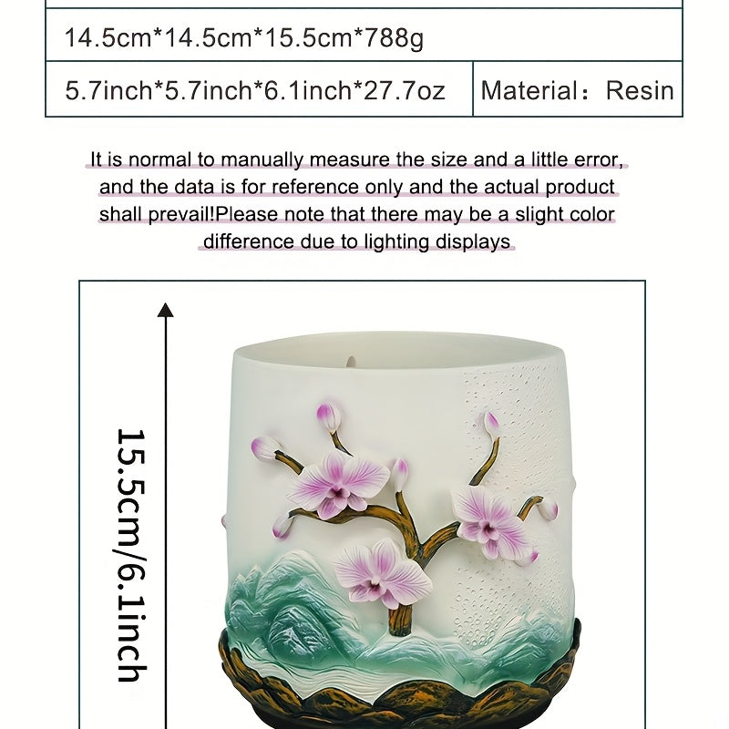 Pot de fleur pour orchidée en résine relief floral — Ø 15 cm