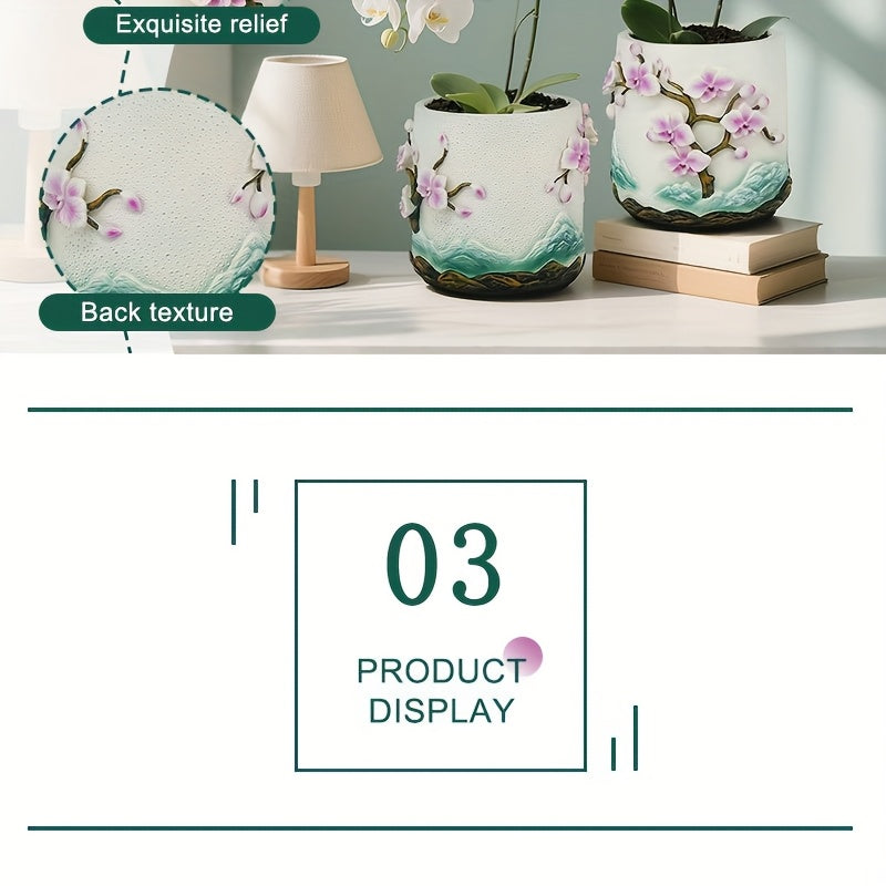 Pot de fleur pour orchidée en résine relief floral — Ø 15 cm