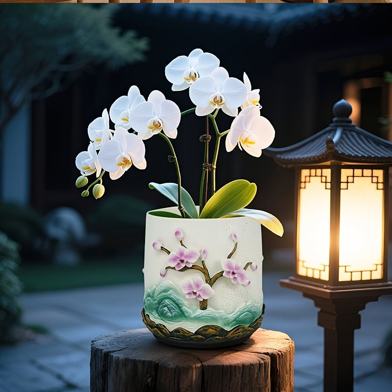 Pot de fleur pour orchidée en résine relief floral — Ø 15 cm