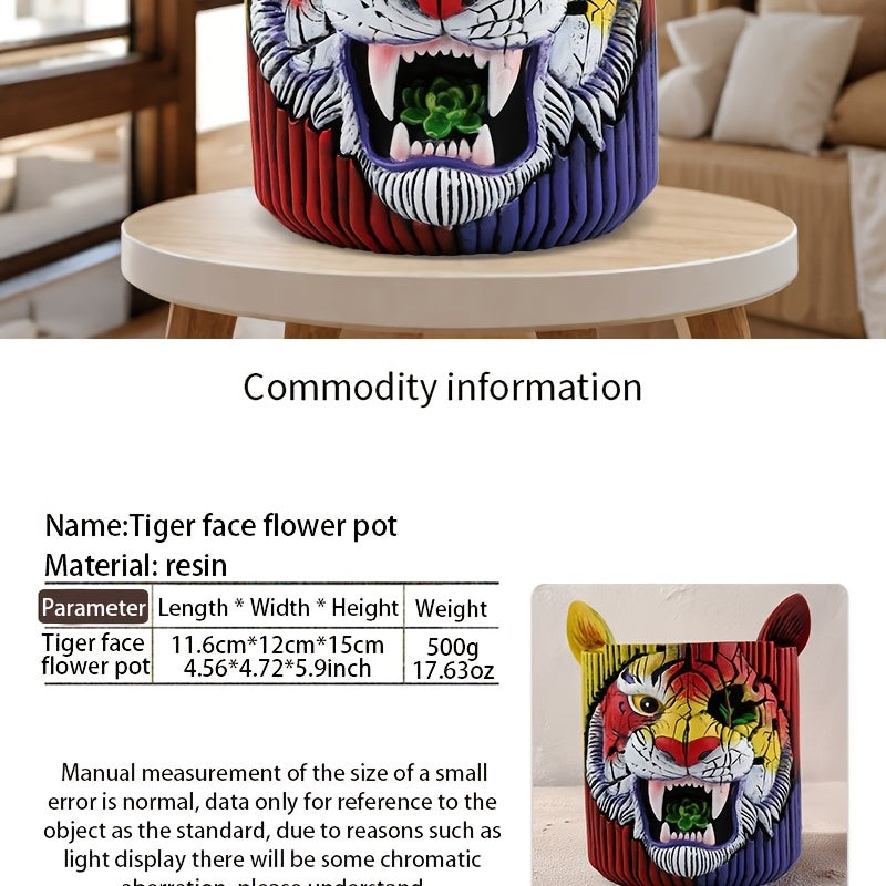 Pot de fleur original tête de tigre en résine Ø 12 × H 15 cm