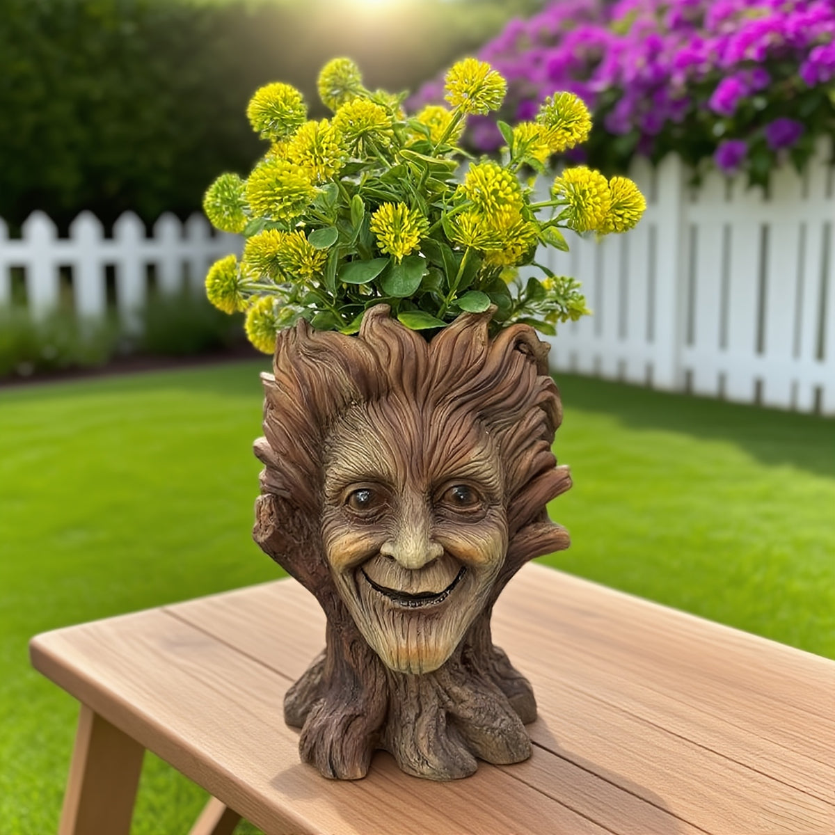 Pot de fleur original visage d'arbre sculpté en résine, 3 modèles